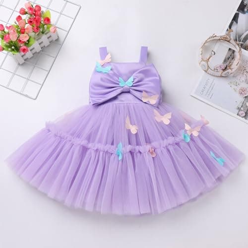 ODASDO Toddler Girls Bowknot Spaghetti Straps Tutu Tulle Birthday Party Dresses