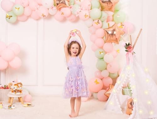 OBEEII Toddler Butterfly Embroidered Tulle Dress for Birthday Party