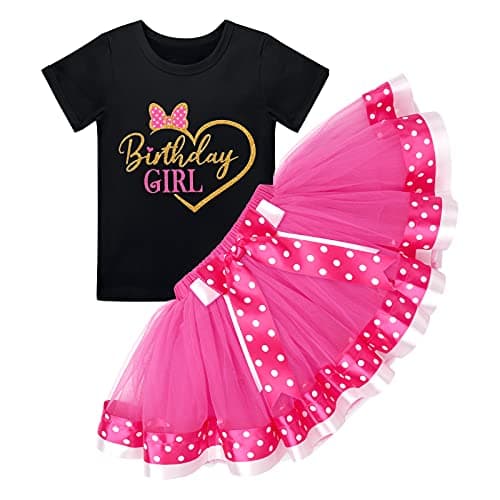 Baby Girls Birthday Outfit with Polka Dots Tops and Tutu Skirt