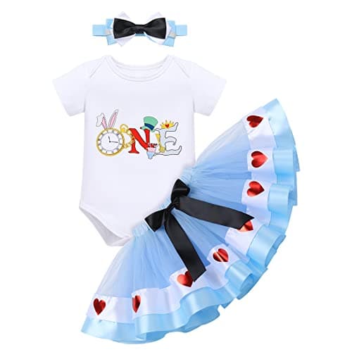 IMEKIS Toddler Girls 1st Birthday Romper + Tutu + Headband Outfit