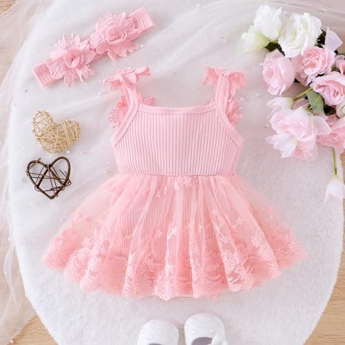 Newborn Baby Girls Lace Romper Floral Dress 0-18 Months