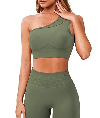 OMKAGI Women's Workout Set: One Shoulder Sports Bra & Lifting Leggings