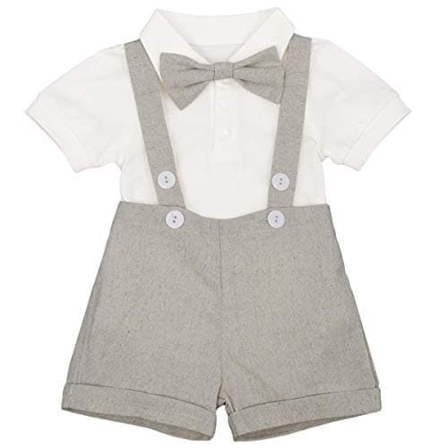 IMEKIS Baby Boy Baptism Outfit with Bowtie and Suspenders