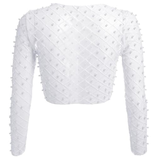 IMEKIS Sparkle Sequins Beads Sheer Mesh Crop Top for Women