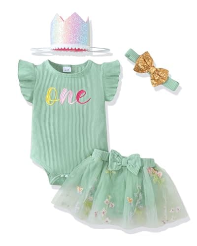 Renotemy Baby Girl 1st Birthday Outfit & Cake Smash Set with Hat