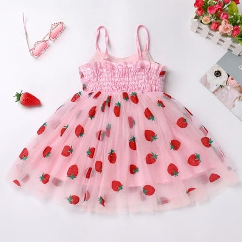 Toddler Girl Strawberry Floral Butterfly Tulle Birthday Dress