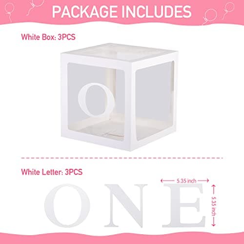 TECKED First Birthday Decor 3 Pcs Balloons, Clear Blocks & Letters for Photoshoot Props