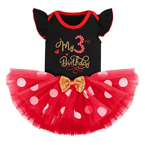 Baby Girl Birthday Outfit Set: Romper Top, Polka Dots Tutu Skirt, Headband