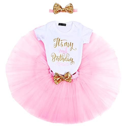ODASDO Baby Girl Birthday Cake Smash Tutu Dress Romper 3pcs Set