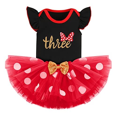 Baby Girl Birthday Outfit Set: Romper Top, Polka Dots Tutu Skirt, Headband