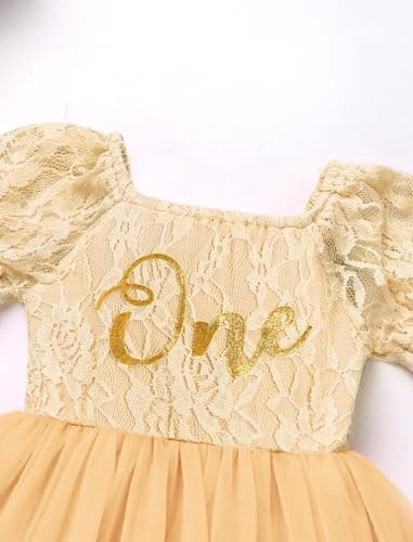 IMEKIS Baby Girl 1st Birthday Tulle Romper with Headband Sleeve