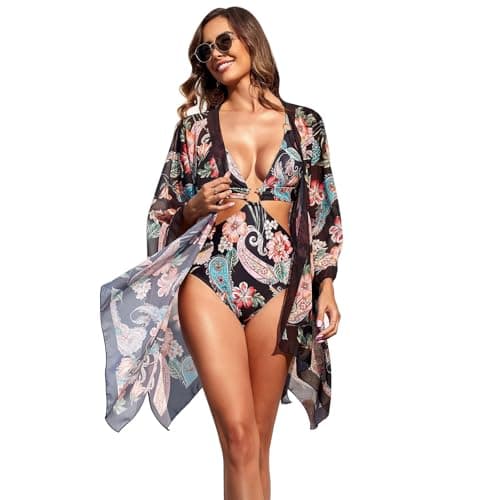 Women's 3-Piece Floral Print Swimsuit Set with Coverup for Vacation
