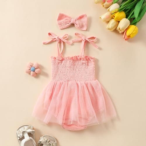 Baby Girls 1st Birthday Romper Tutu Dress - One Year Old Party Outfit