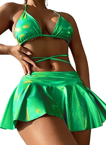Ella Lust Rave Metallic Bikini & Holographic Skirt for Women