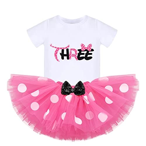 Baby Girls 1st Birthday Outfit Polka Dots ONE Romper Tutu Skirt Ears Cake Smash Costume for Photo Shoot