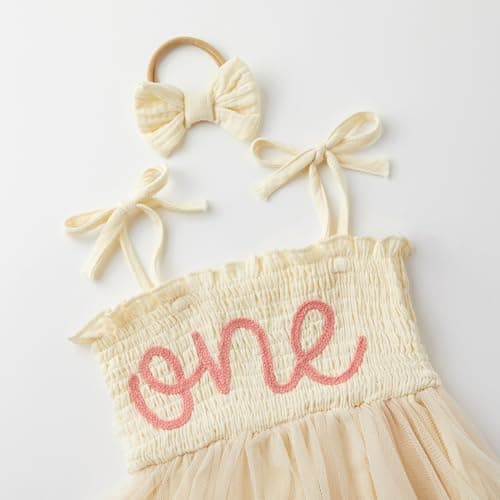 DLLYING Baby Girl Summer Smocked Fairy Berry One-Piece Tulle Dress + Headband