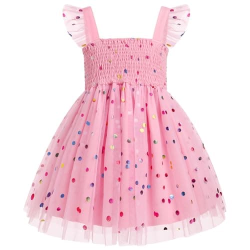 IMEKIS Toddler Girls Boho Backless Floral Confetti Formal Tulle Dress