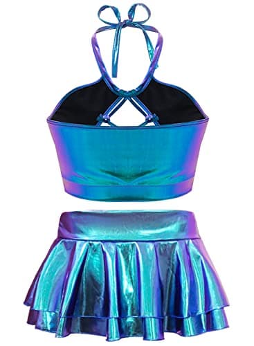 SFBBCLOZ Women's Festival Holographic Rave Outfit 2pcs Tops & Skirt