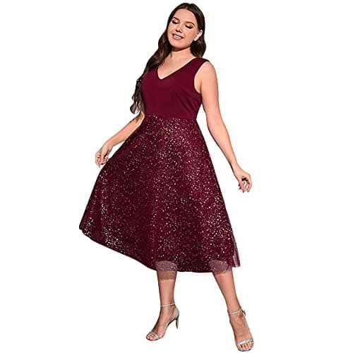 Women's Plus Size Sequin Mesh Cocktail Party Dress
