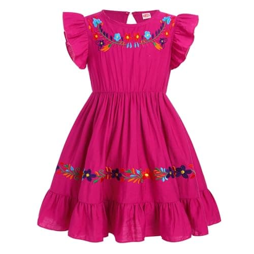 Traditional Mexican Embroidered Floral Dress for Toddler Girls