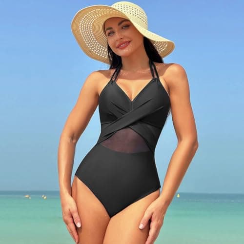 IMEKIS Women's V-Neck Spaghetti Strap Tummy Control Wrap Swimsuit