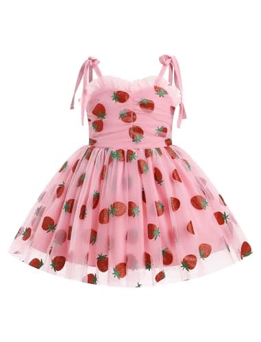 IMEKIS Toddler Girl Strawberry Heart Tulle Birthday Dress