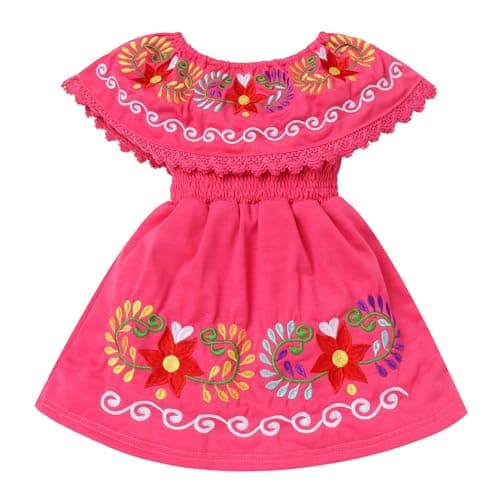 IMEKIS Toddler Girls Mexican Floral Embroidered Dress Birthday & Halloween Costume