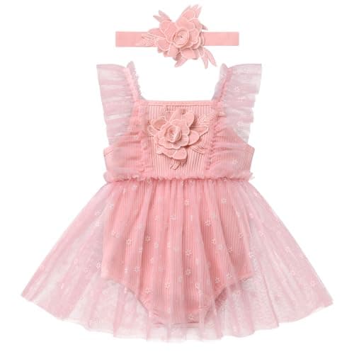 Newborn Baby Girl 1st Birthday Outfit Floral Romper Dress Tulle Cake Smash Photo Shoot