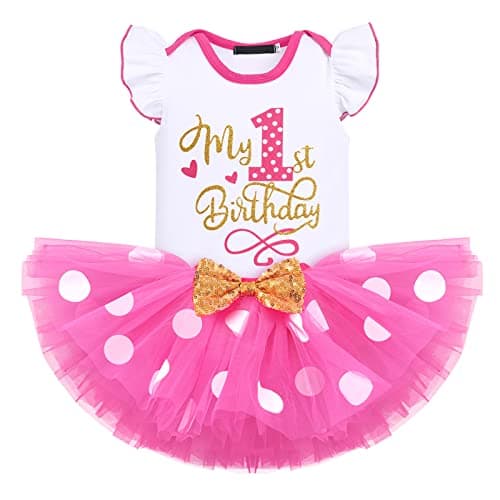 Baby Girl Birthday Outfit Set: Romper Top, Polka Dots Tutu Skirt, Headband