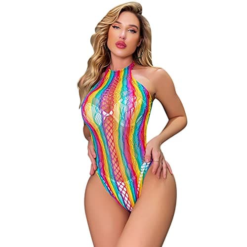 Rainbow Rave Outfit Fishnet Dress - Women's Music Festival Costume
