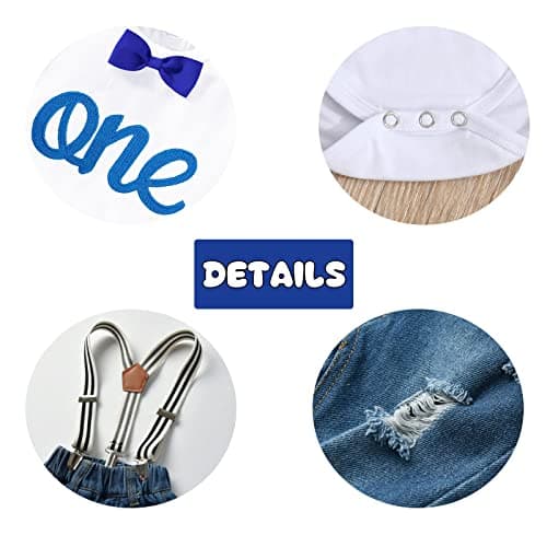 Pinleck Toddler Boy Birthday Outfit Bowtie Romper Suspender Jeans Set