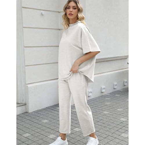 SeeLuNa Women's 3/4 Sleeve Batwing Capelet & Wide Leg Pants Loungewear Set
