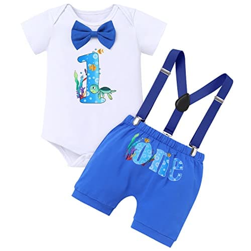 ODASDO Baby Boy Ocean Themes 1st Birthday Smash Cake Romper Set