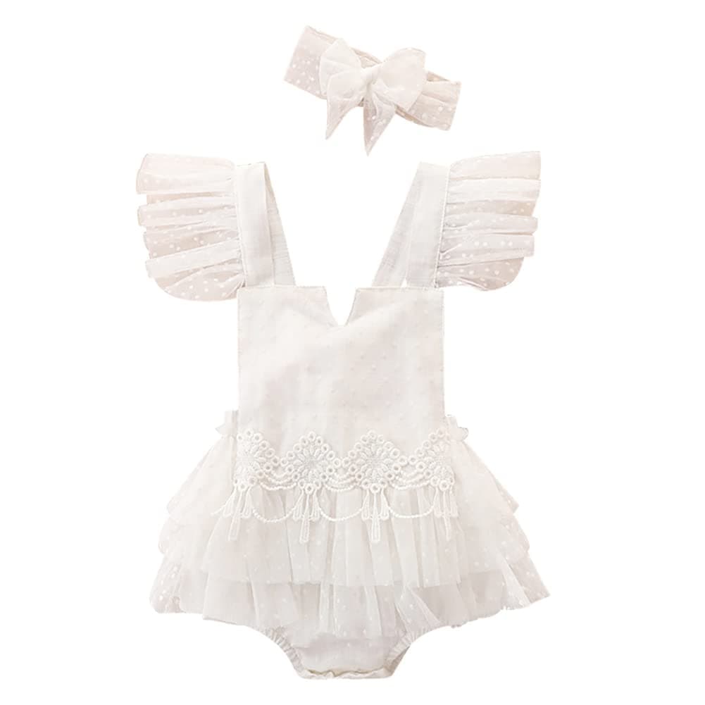 Baby Girls Lace Romper Dress - 1st Birthday Outfit