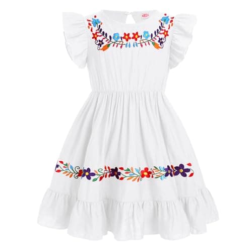 Traditional Mexican Embroidered Floral Dress for Toddler Girls