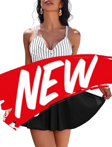 AI'MAGE Women's V-Neck One Piece Swim Dress with Tie Back Skirt