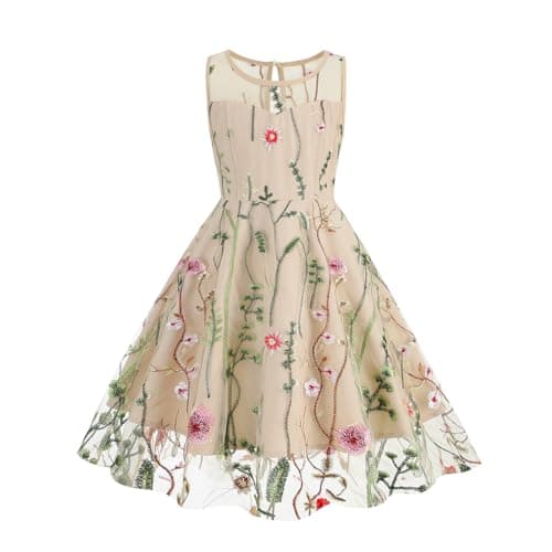 Embroidered Floral Lace Dress for Kids Girls