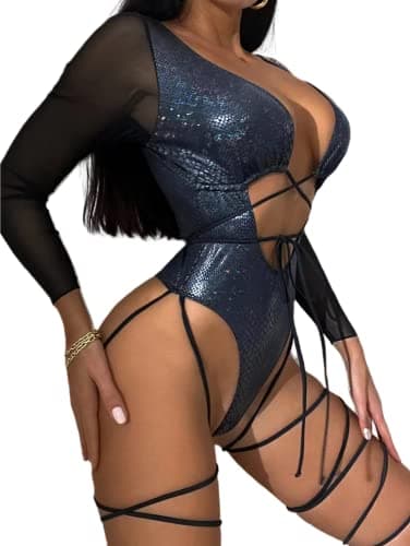 ZGMYC Women's Rave Snakeskin Buckle Sheer Swimsuit