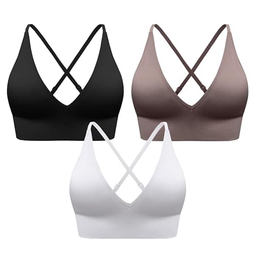 SHAEND Women's Deep V-Neck Padded Sports Bra with Criss Cross Straps Yoga Top