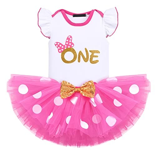 Baby Girl Birthday Outfit Set: Romper Top, Polka Dots Tutu Skirt, Headband