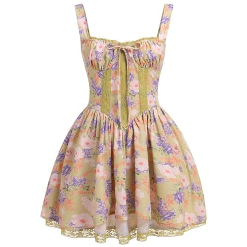 IMEKIS Women's Summer Lace Corset Mini Dress with Spaghetti Straps