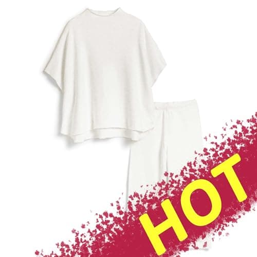 SeeLuNa Women's 3/4 Sleeve Batwing Capelet & Wide Leg Pants Loungewear Set