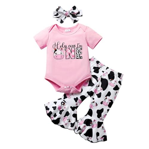YOUNGER TREE Baby Girl 1st Birthday Outfit: Romper & Flared Pants
