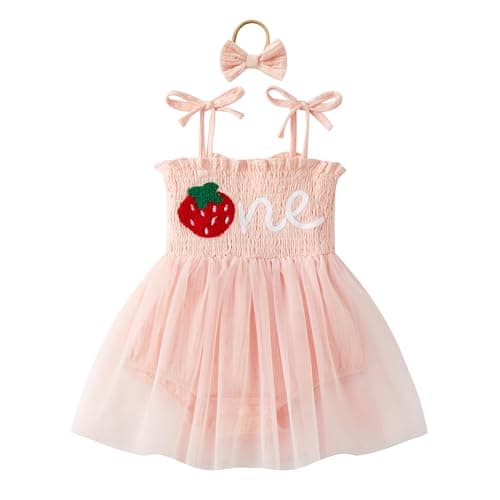 DLLYING Baby Girl Summer Smocked Fairy One-Piece Tulle Dress + Headband