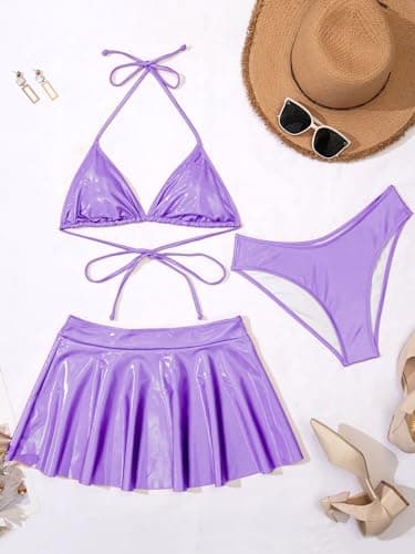 Metallic Bikini Sets for Women - DaiLiWei 3 Piece Triangle Swimsuits