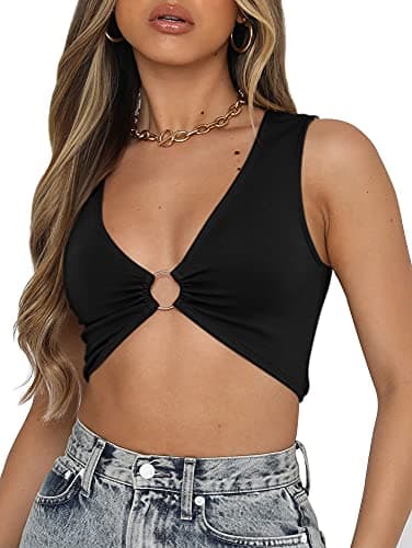 AEVZIV Women's Deep V Neck Crop Top Plunge Tank Top