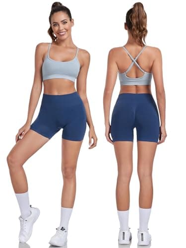 High Waisted Yoga Shorts and Strappy Sports Bra Gym Set for Women