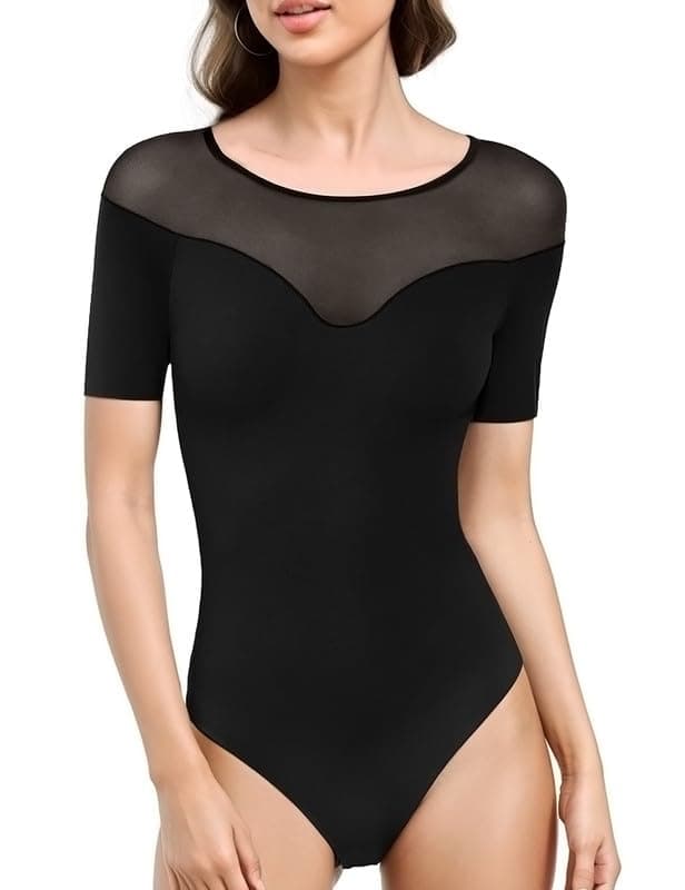 UEOIOW Women's Sheer Mesh Rhinestone Bodysuit Tops