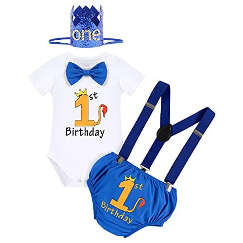 IMEKIS Baby Boys 1st Birthday Jungle Safari Romper Suspenders Shorts Hat Set