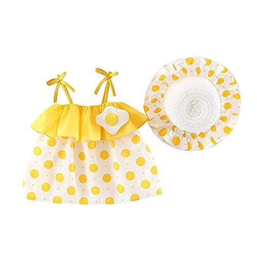 IMEKIS Toddler Girls Hawaiian Rainbow Backless Sundress & Straw Hat